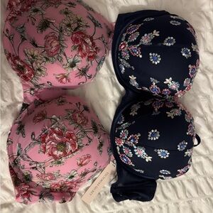 Victoria's Secret Pink and Navy Floral Bra Duo